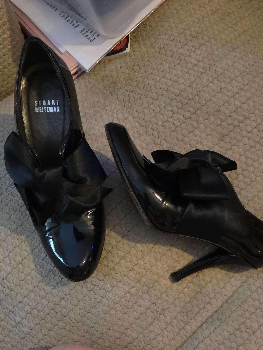Stuart Weitzman Black Tuxedo Patent Pointed-Toe Bow Pumps